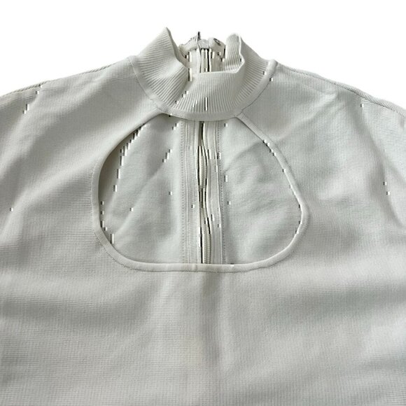 Herve Leger Paris Womens Dress XS White Short Sleeve Mock Neck Cut Out Rib Mini - Picture 3 of 12